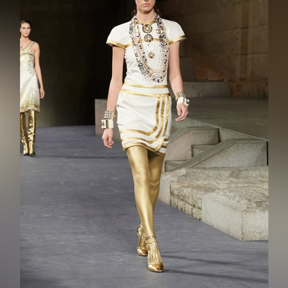 White and Gold Dress with Accessories